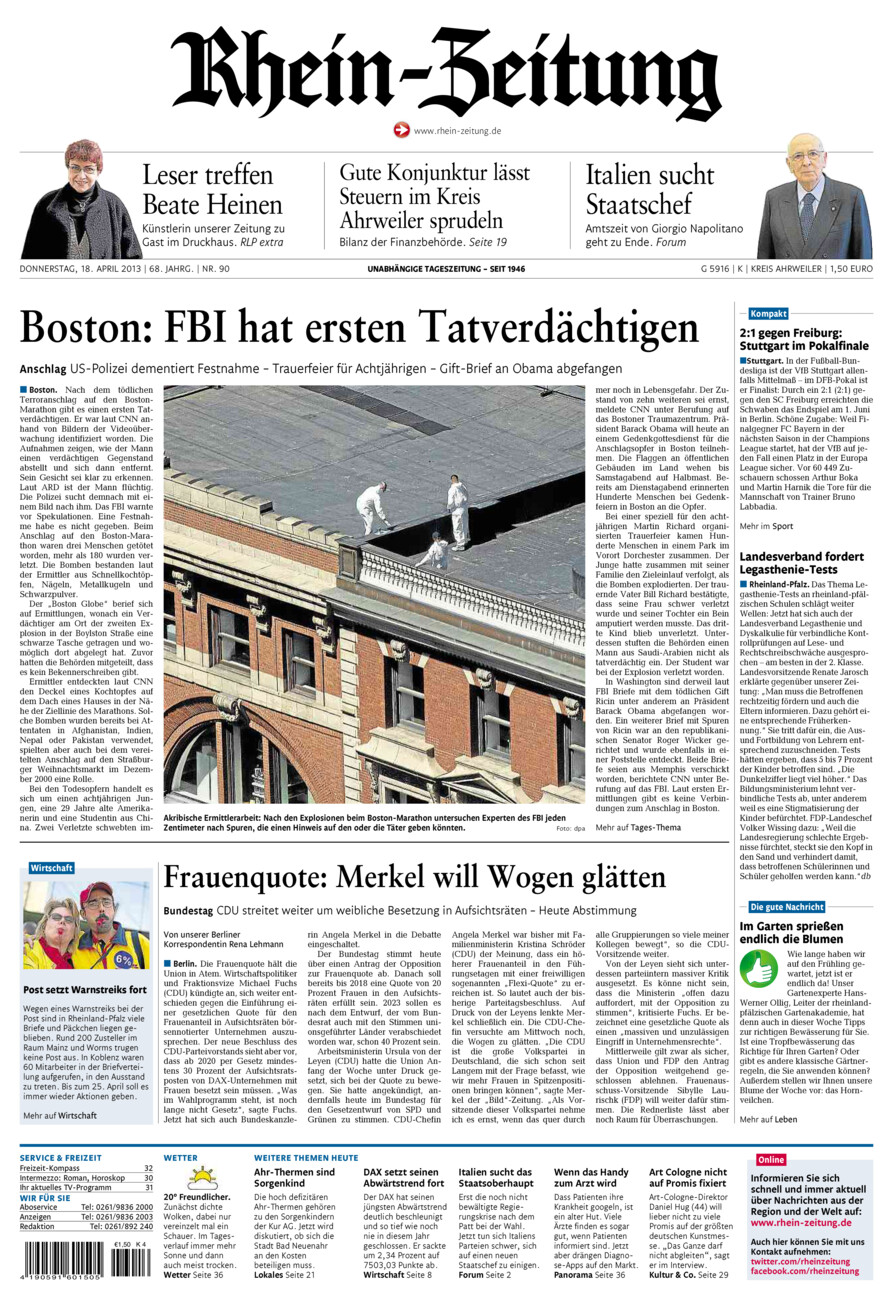 Rhein-Zeitung Kreis Ahrweiler vom Donnerstag, 18.04.2013