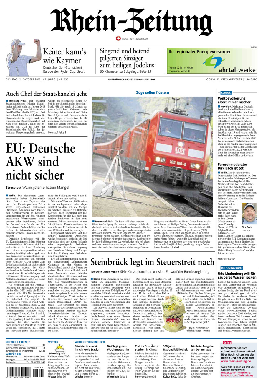 Rhein-Zeitung Kreis Ahrweiler vom Dienstag, 02.10.2012