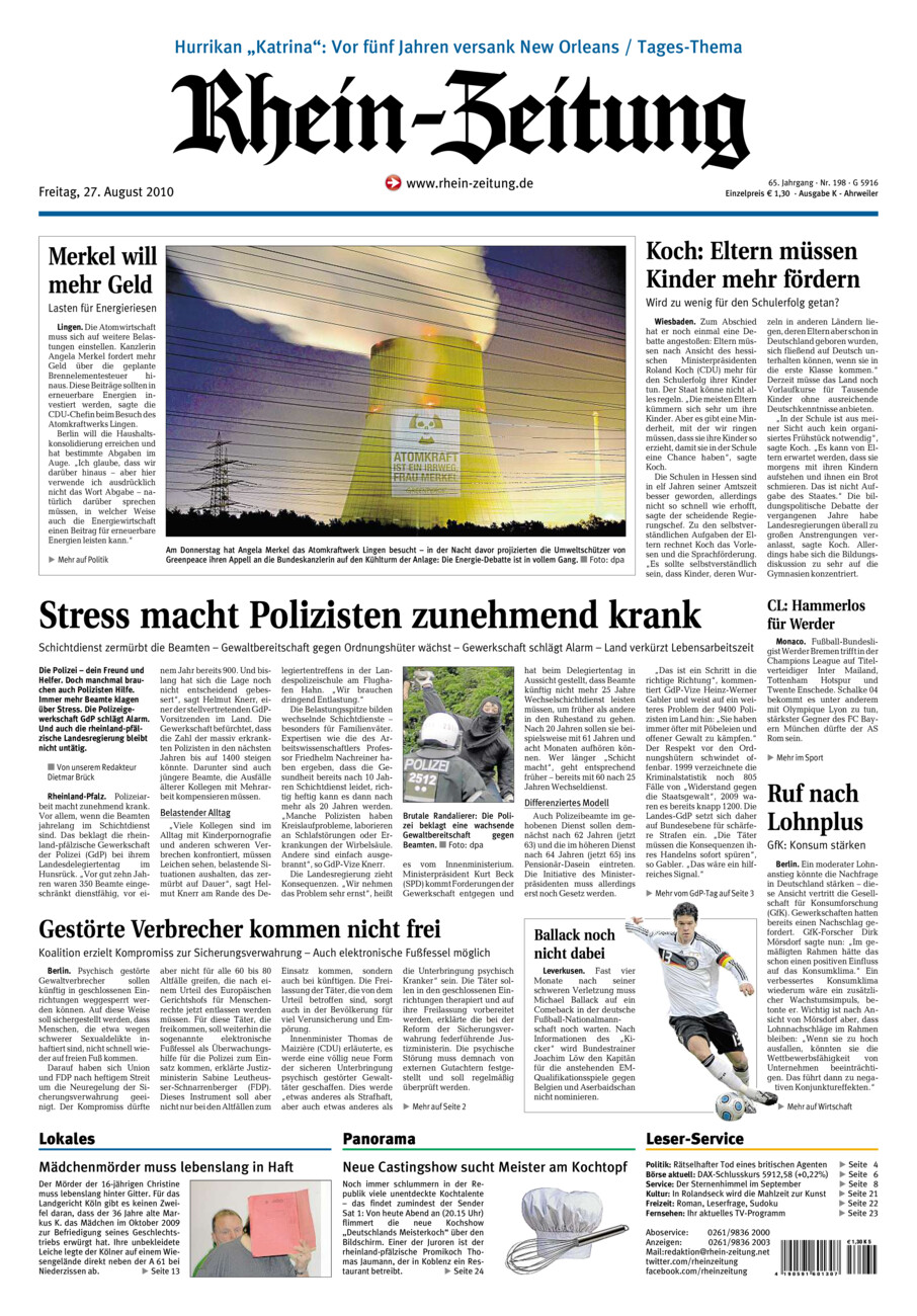 Rhein-Zeitung Kreis Ahrweiler vom Freitag, 27.08.2010
