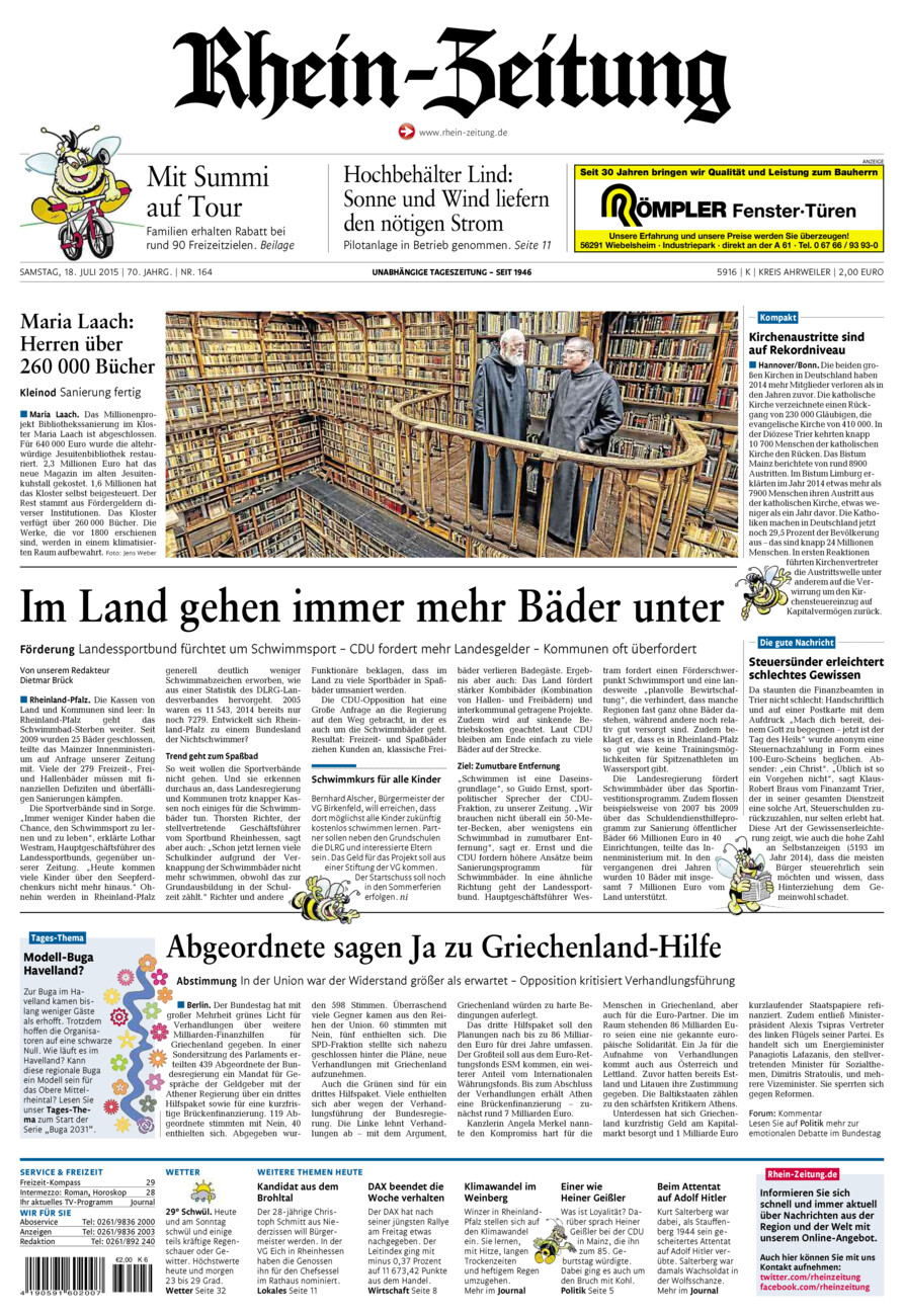 Rhein-Zeitung Kreis Ahrweiler vom Samstag, 18.07.2015