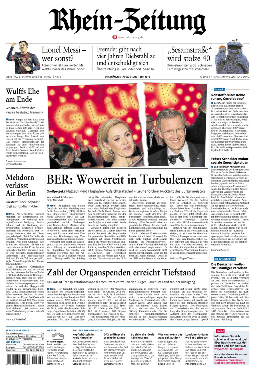 Rhein-Zeitung Kreis Ahrweiler vom Dienstag, 08.01.2013