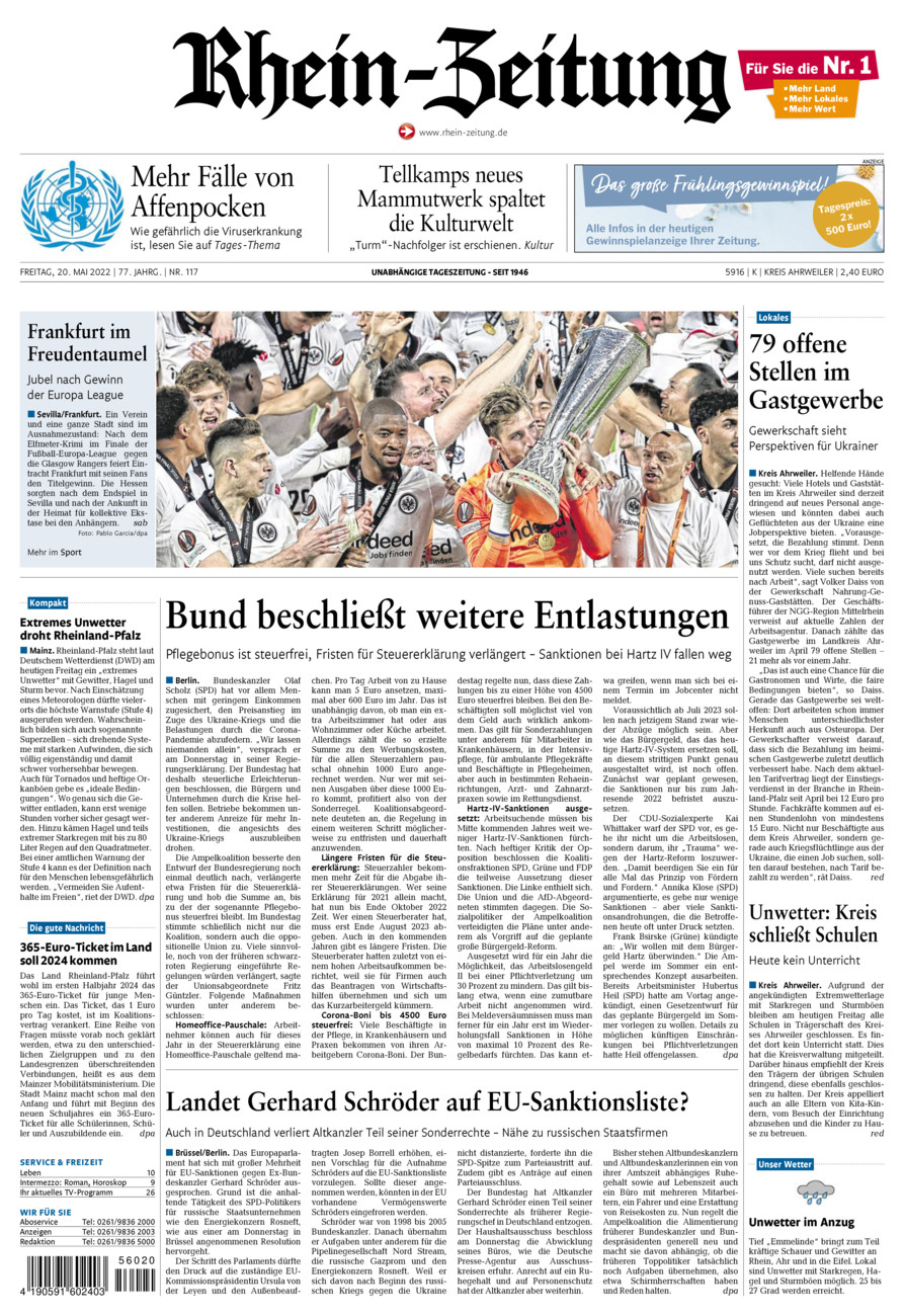 Rhein-Zeitung Kreis Ahrweiler vom Freitag, 20.05.2022
