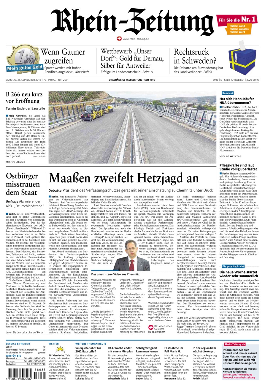 Rhein-Zeitung Kreis Ahrweiler vom Samstag, 08.09.2018