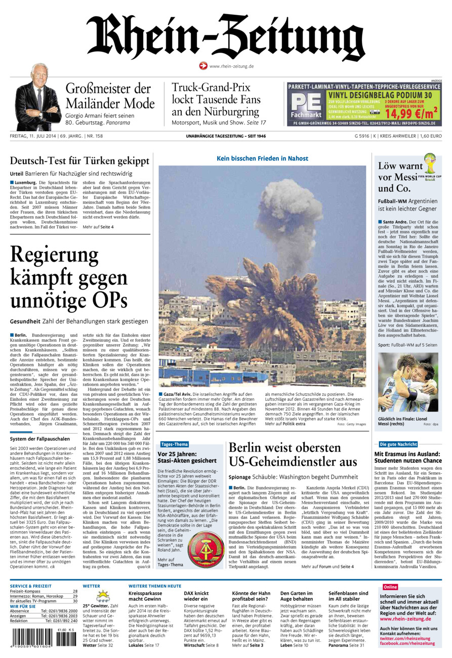 Rhein-Zeitung Kreis Ahrweiler vom Freitag, 11.07.2014