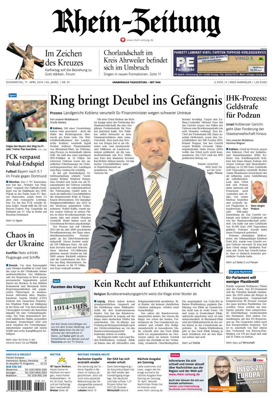 Rhein-Zeitung Kreis Ahrweiler vom Donnerstag, 17.04.2014