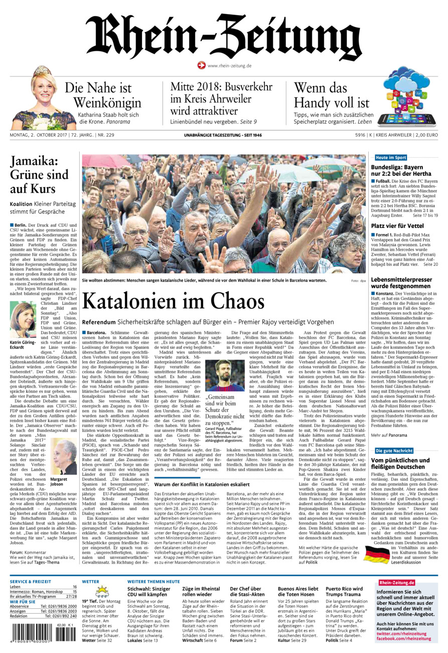 Rhein-Zeitung Kreis Ahrweiler vom Montag, 02.10.2017