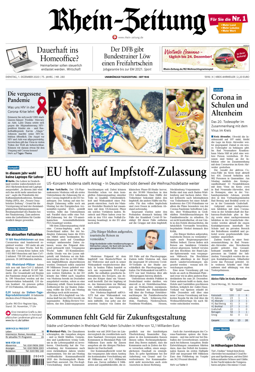 Rhein-Zeitung Kreis Ahrweiler vom Dienstag, 01.12.2020