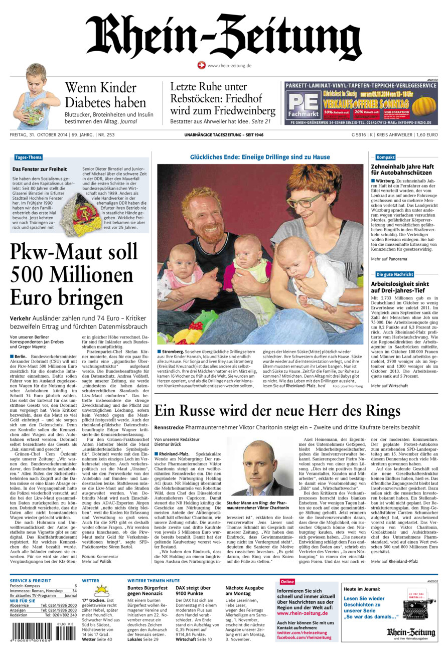 Rhein-Zeitung Kreis Ahrweiler vom Freitag, 31.10.2014