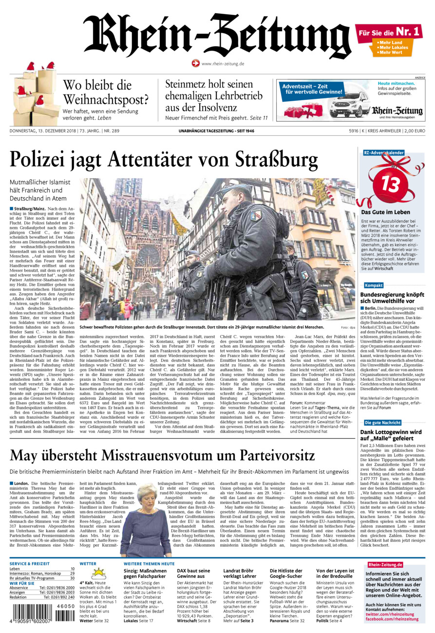 Rhein-Zeitung Kreis Ahrweiler vom Donnerstag, 13.12.2018
