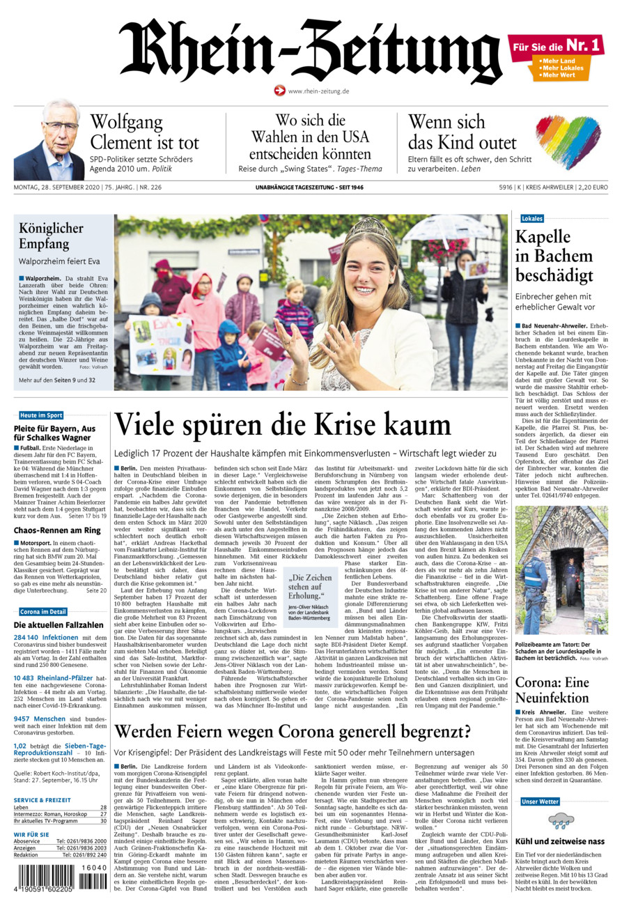 Rhein-Zeitung Kreis Ahrweiler vom Montag, 28.09.2020
