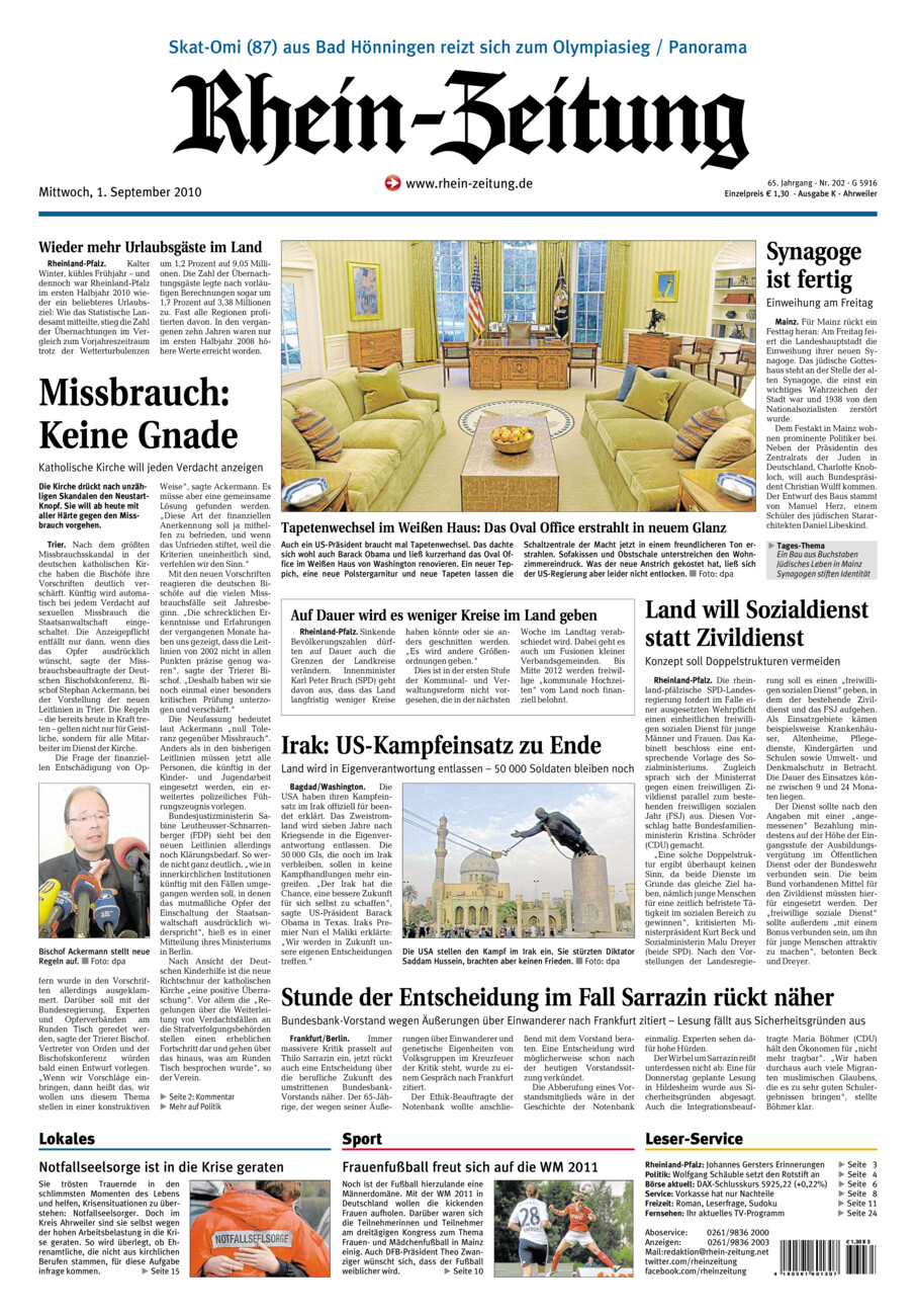 Rhein-Zeitung Kreis Ahrweiler vom Mittwoch, 01.09.2010