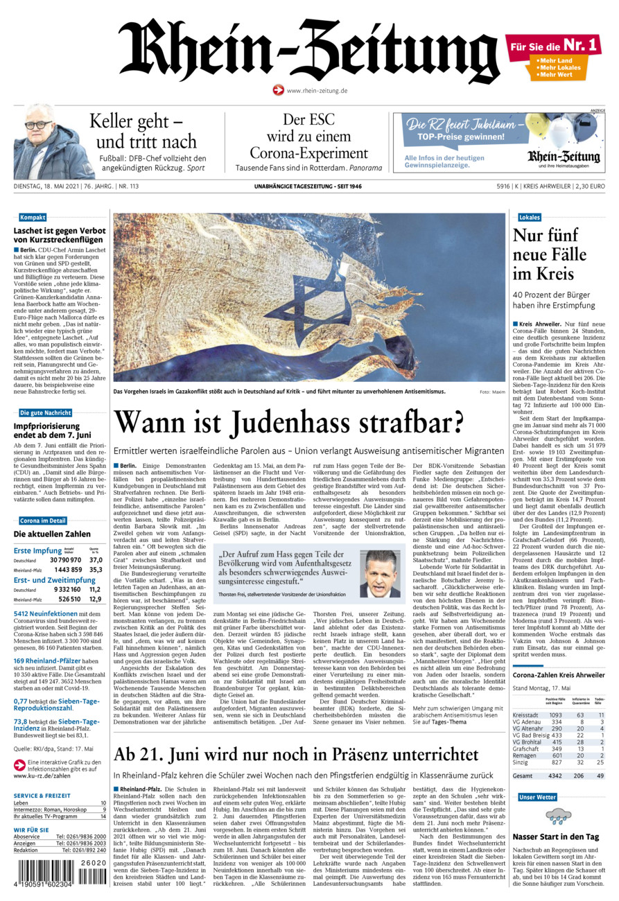 Rhein-Zeitung Kreis Ahrweiler vom Dienstag, 18.05.2021