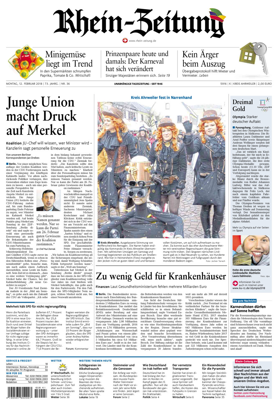 Rhein-Zeitung Kreis Ahrweiler vom Montag, 12.02.2018