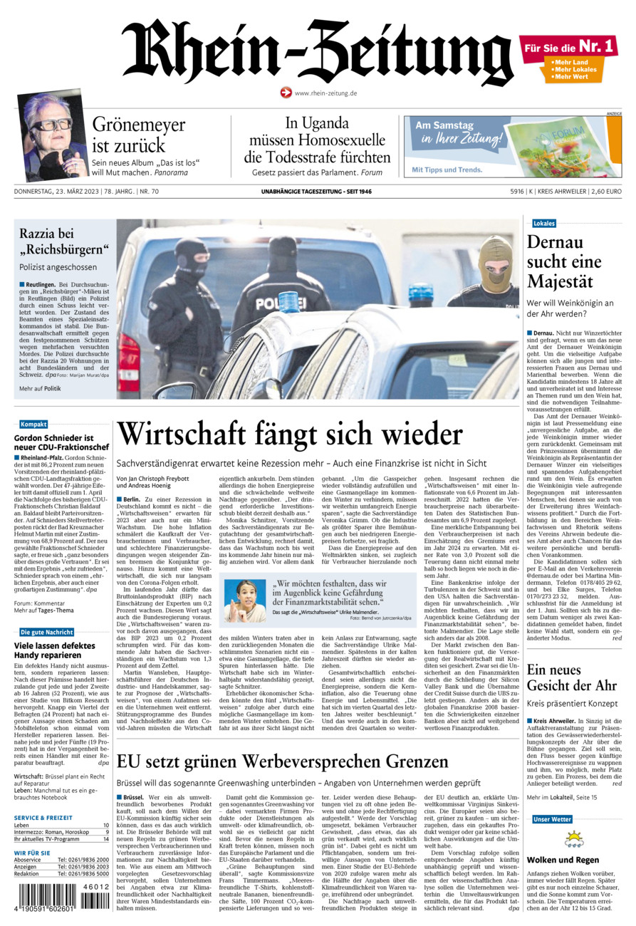 Rhein-Zeitung Kreis Ahrweiler vom Donnerstag, 23.03.2023