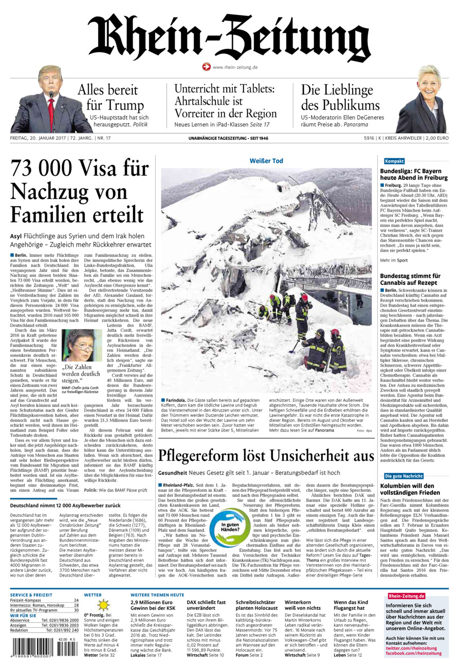 Rhein-Zeitung Kreis Ahrweiler vom Freitag, 20.01.2017