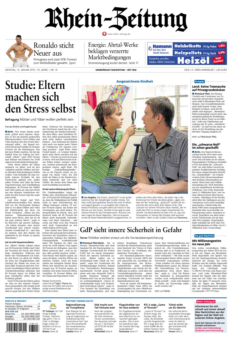 Rhein-Zeitung Kreis Ahrweiler vom Dienstag, 13.01.2015