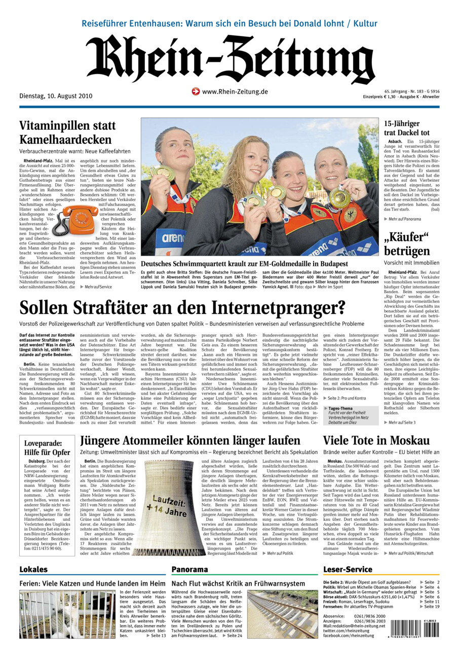 Rhein-Zeitung Kreis Ahrweiler vom Dienstag, 10.08.2010