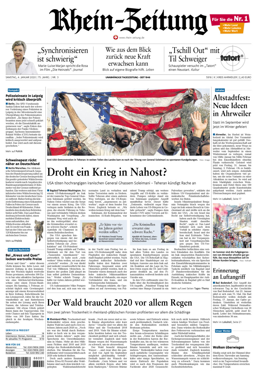 Rhein-Zeitung Kreis Ahrweiler vom Samstag, 04.01.2020