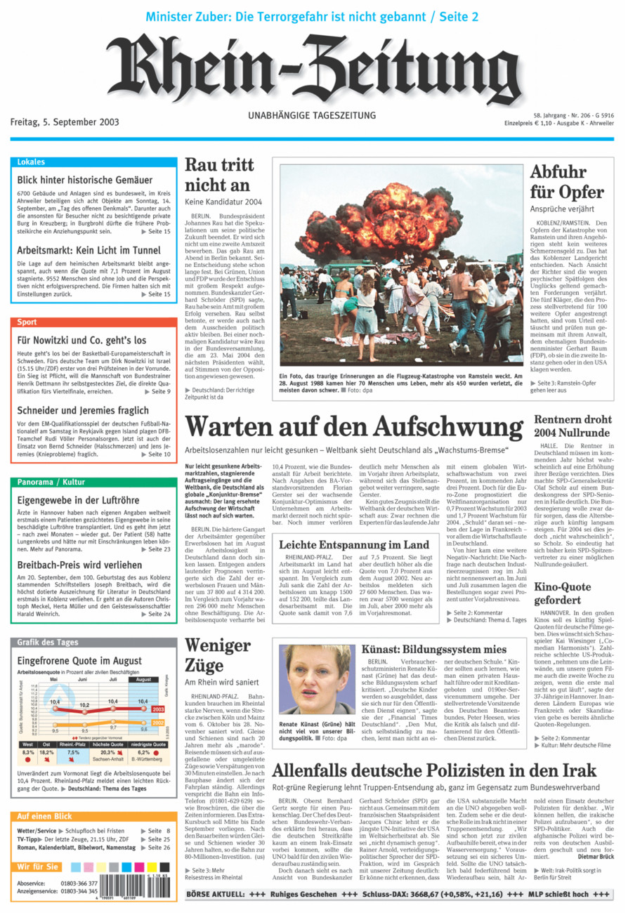 Rhein-Zeitung Kreis Ahrweiler vom Freitag, 05.09.2003