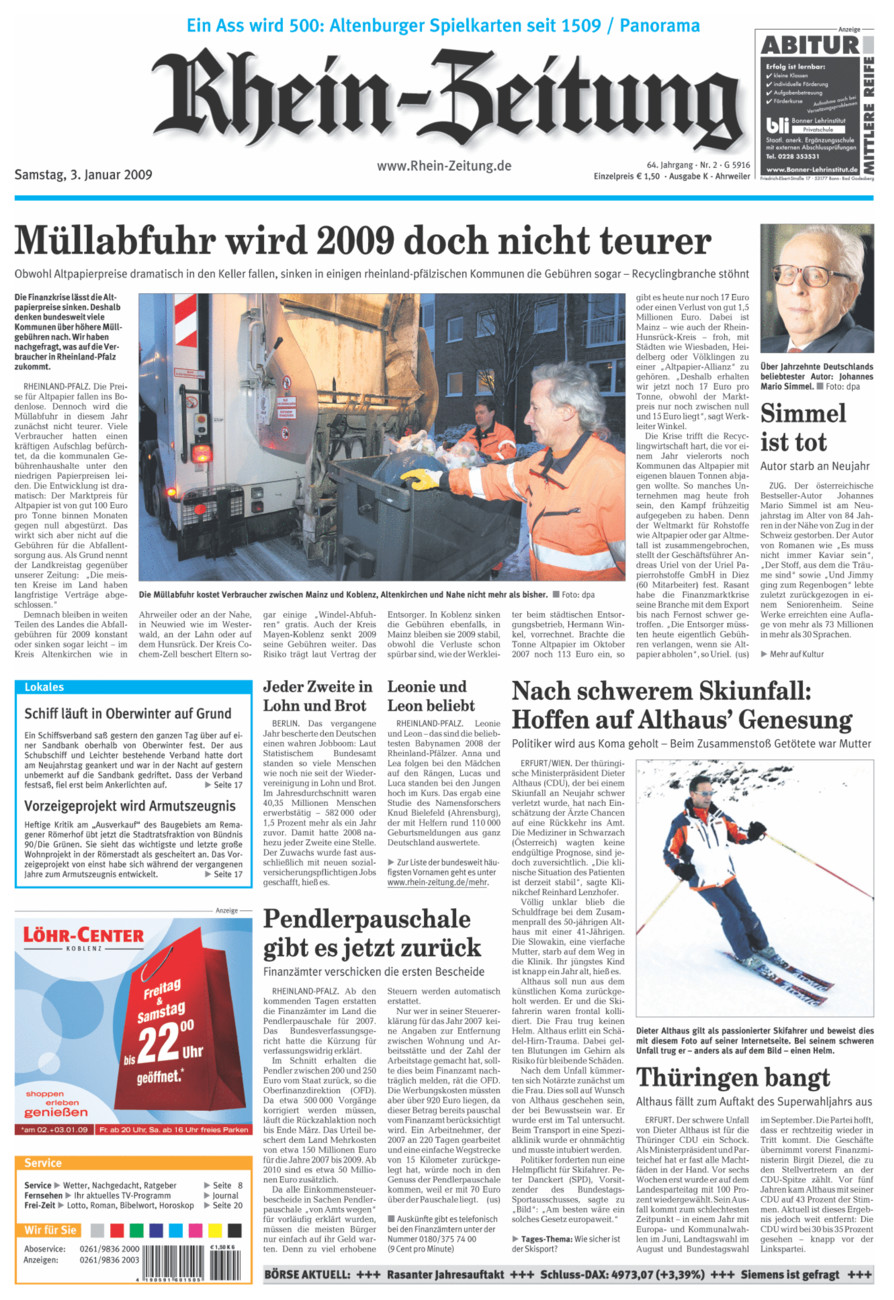 Rhein-Zeitung Kreis Ahrweiler vom Samstag, 03.01.2009
