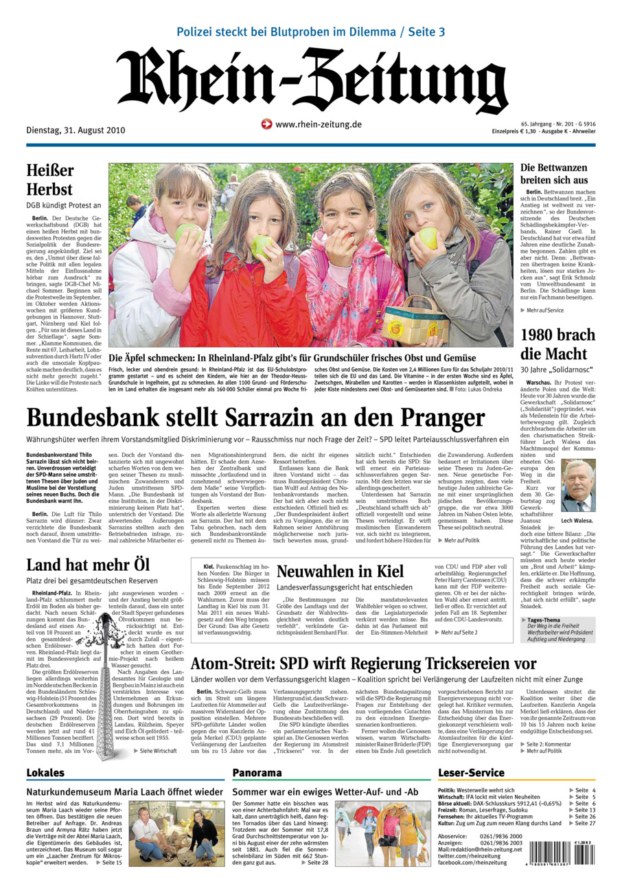 Rhein-Zeitung Kreis Ahrweiler vom Dienstag, 31.08.2010