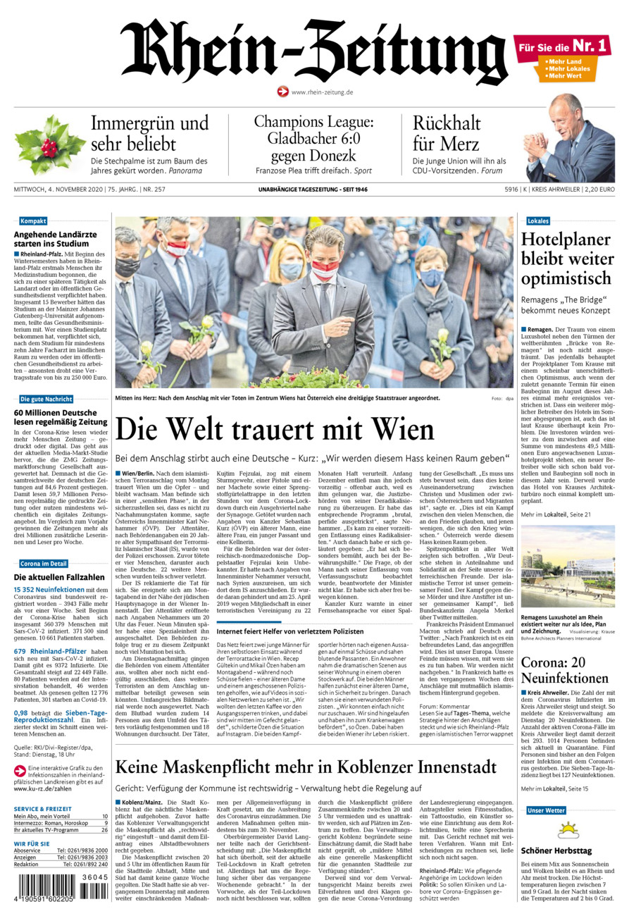Rhein-Zeitung Kreis Ahrweiler vom Mittwoch, 04.11.2020