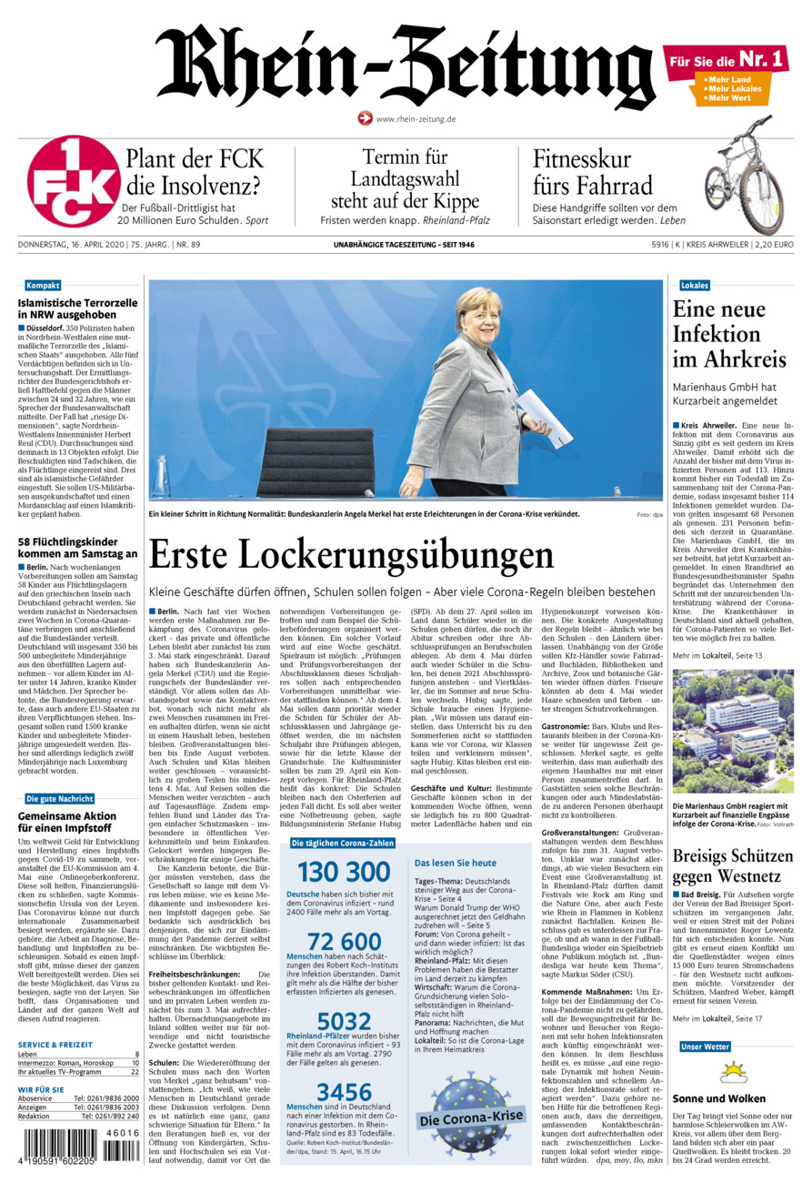 Rhein-Zeitung Kreis Ahrweiler vom Donnerstag, 16.04.2020