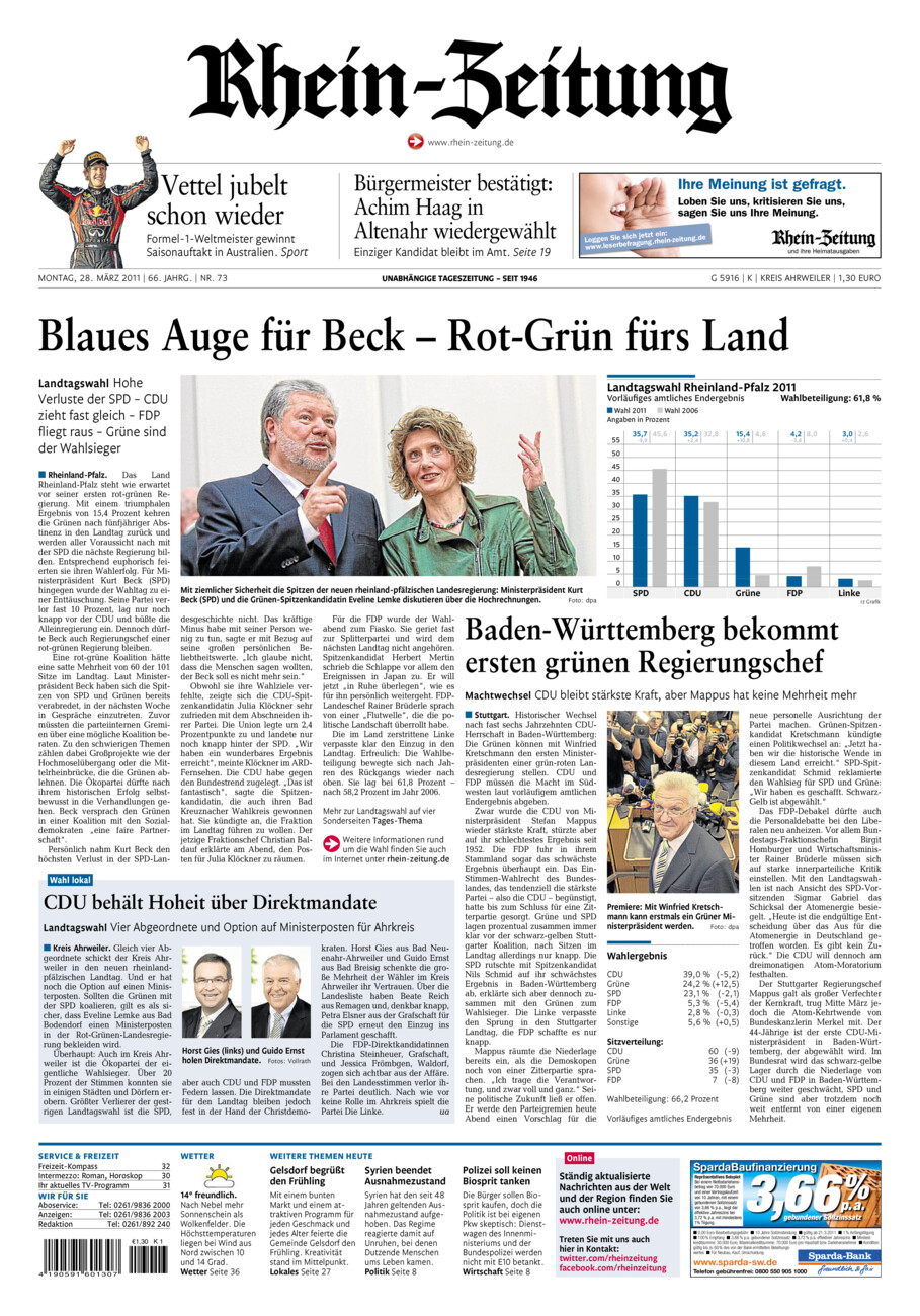 Rhein-Zeitung Kreis Ahrweiler vom Montag, 28.03.2011