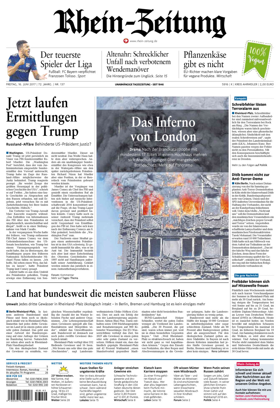 Rhein-Zeitung Kreis Ahrweiler vom Freitag, 16.06.2017