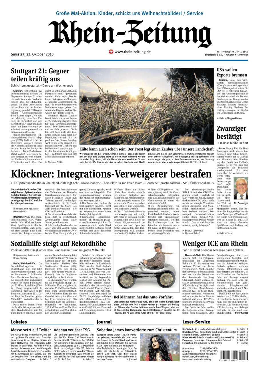Rhein-Zeitung Kreis Ahrweiler vom Samstag, 23.10.2010