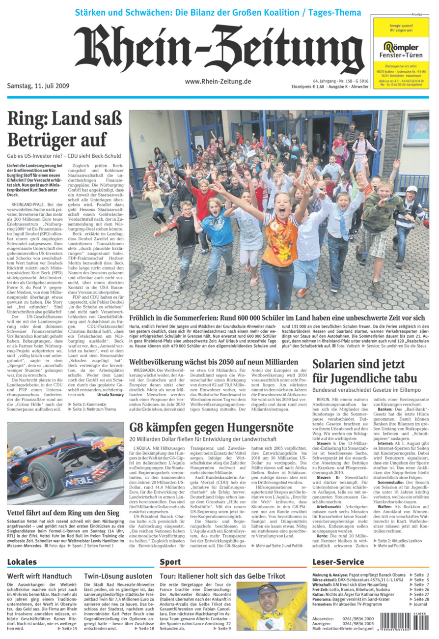 Rhein-Zeitung Kreis Ahrweiler vom Samstag, 11.07.2009