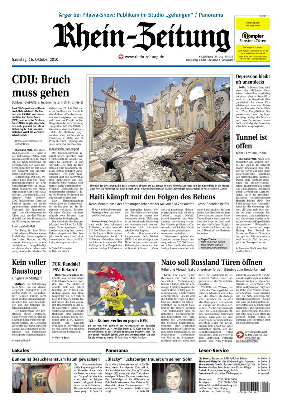 Rhein-Zeitung Kreis Ahrweiler vom Samstag, 16.10.2010