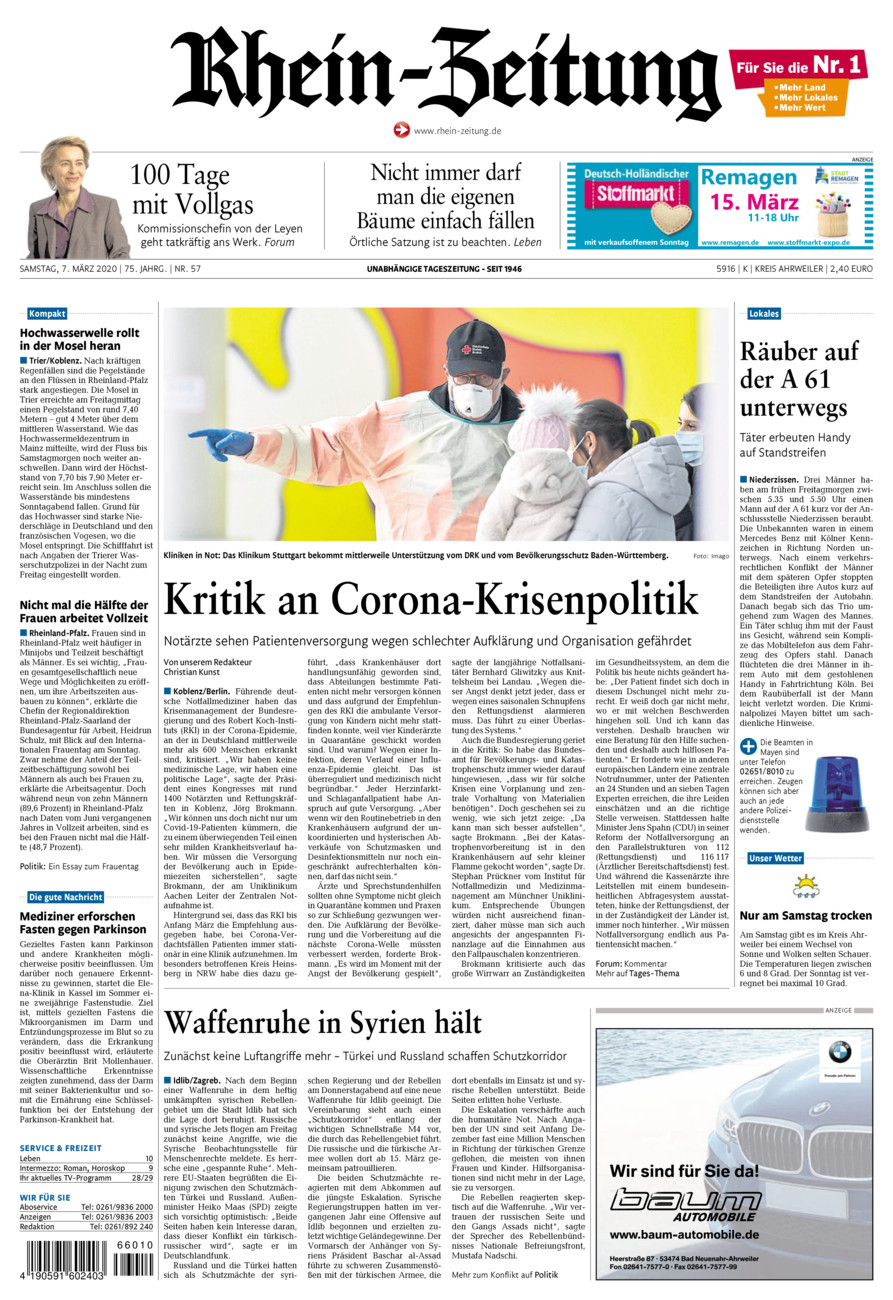 Rhein-Zeitung Kreis Ahrweiler vom Samstag, 07.03.2020
