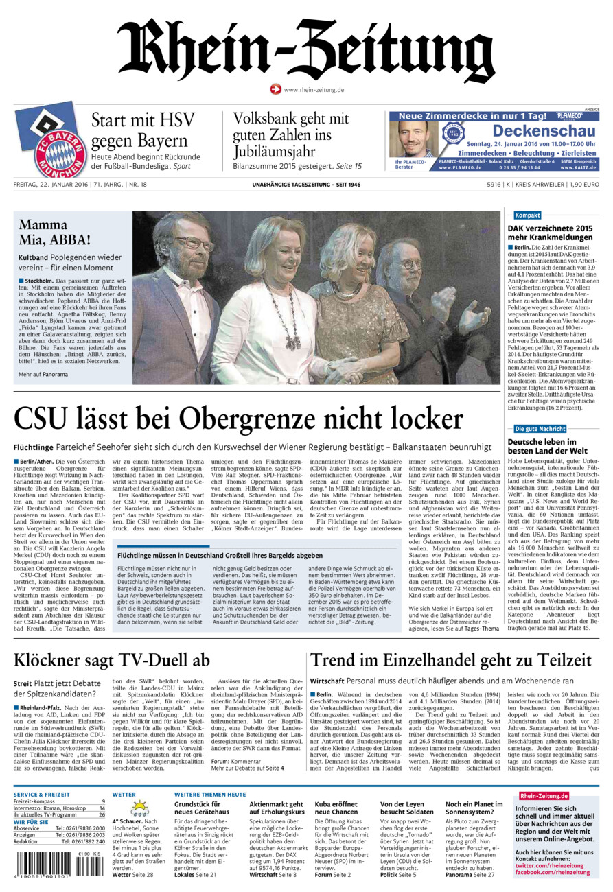 Rhein-Zeitung Kreis Ahrweiler vom Freitag, 22.01.2016