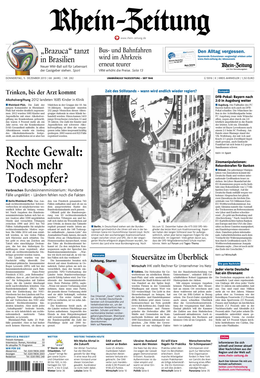 Rhein-Zeitung Kreis Ahrweiler vom Donnerstag, 05.12.2013
