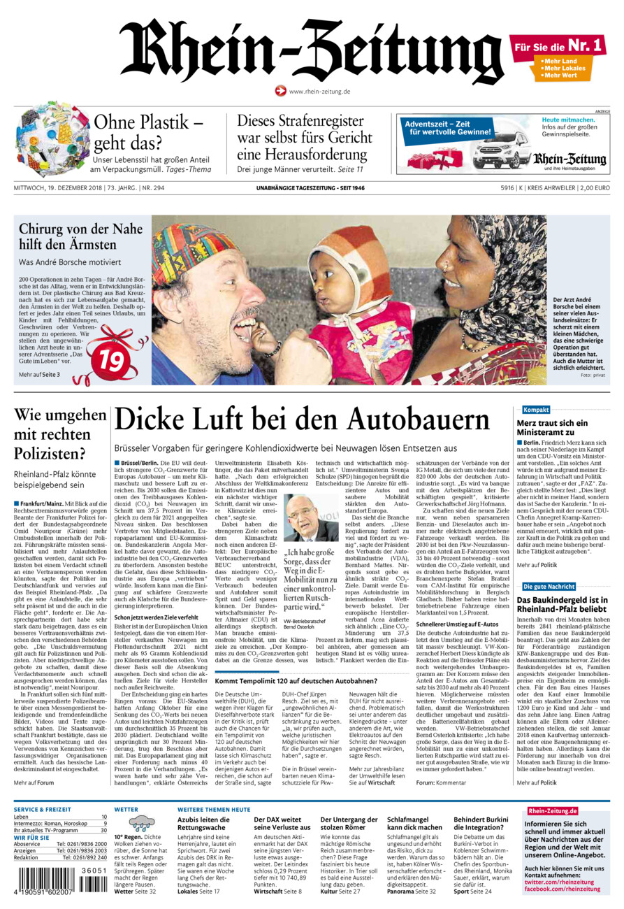 Rhein-Zeitung Kreis Ahrweiler vom Mittwoch, 19.12.2018