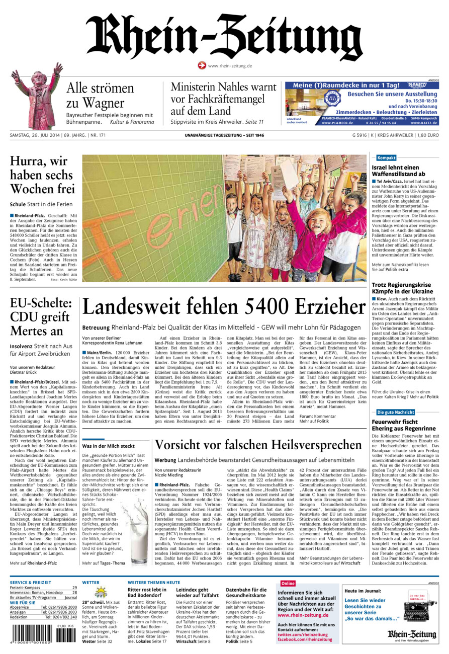 Rhein-Zeitung Kreis Ahrweiler vom Samstag, 26.07.2014