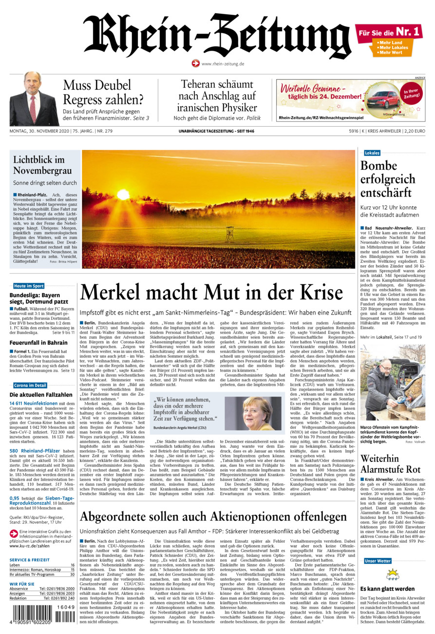 Rhein-Zeitung Kreis Ahrweiler vom Montag, 30.11.2020