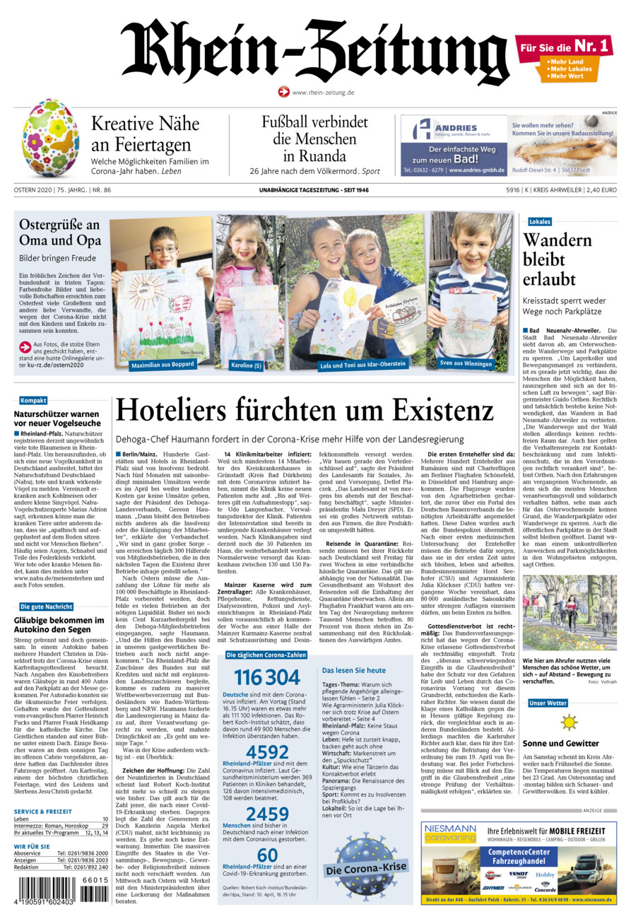 Rhein-Zeitung Kreis Ahrweiler vom Samstag, 11.04.2020