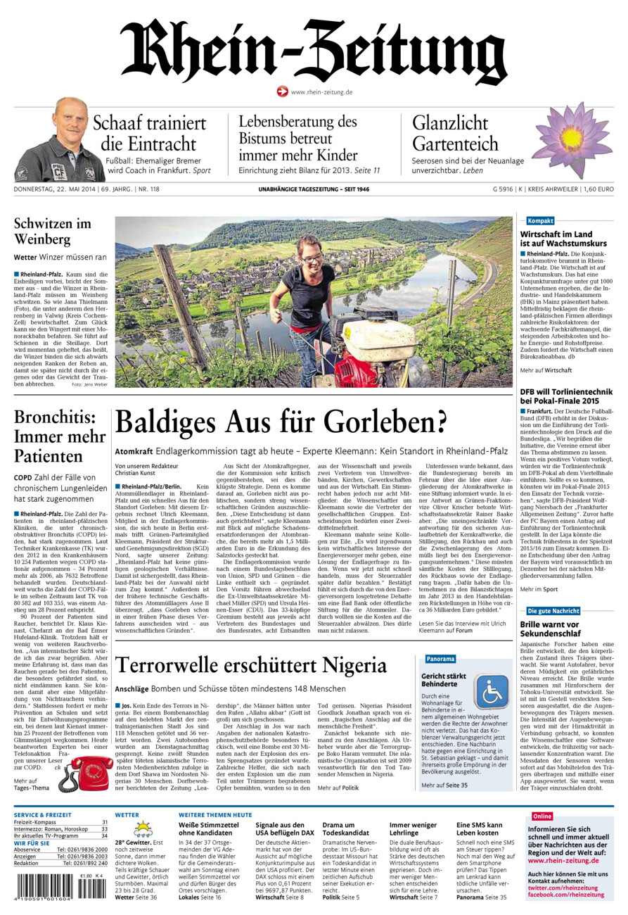 Rhein-Zeitung Kreis Ahrweiler vom Donnerstag, 22.05.2014