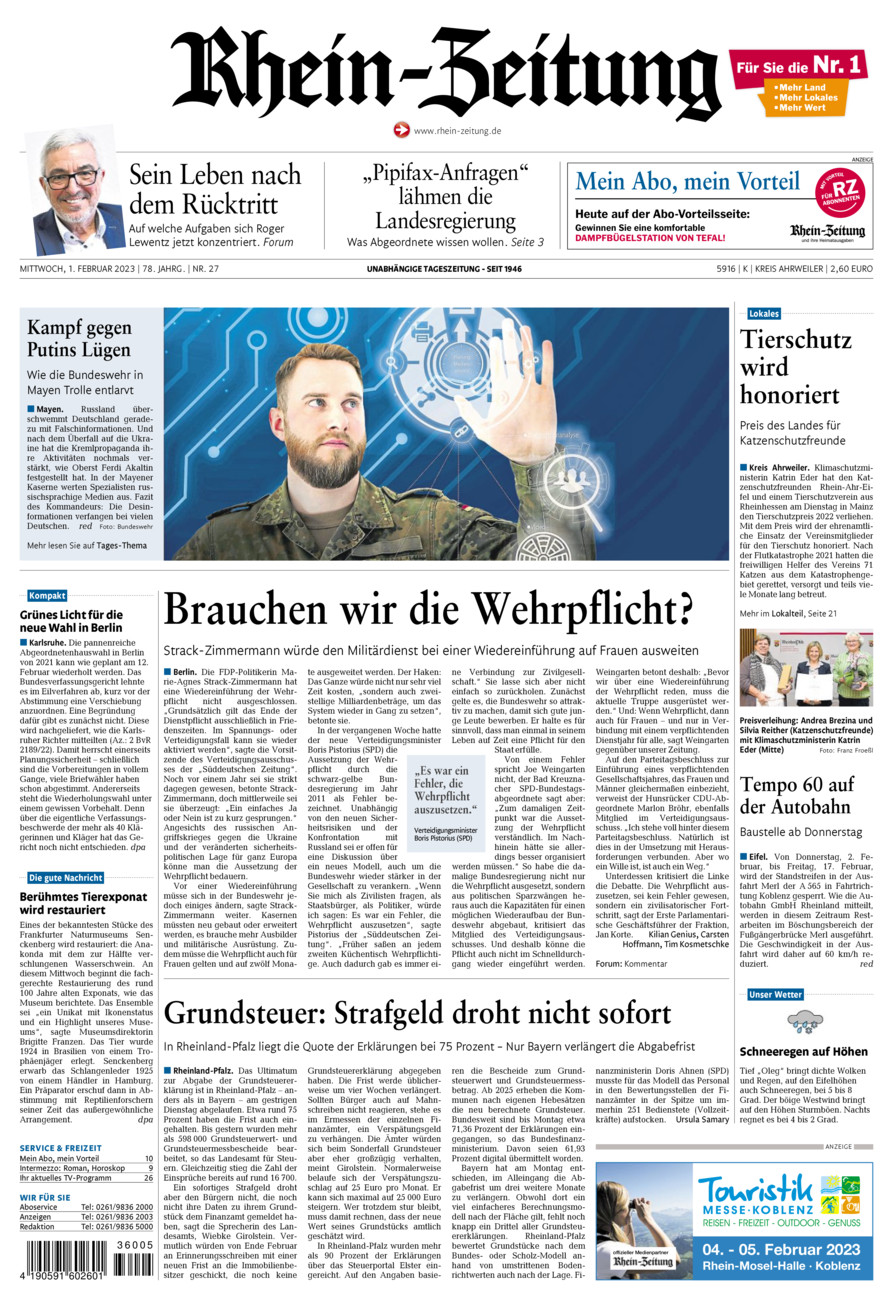 Rhein-Zeitung Kreis Ahrweiler vom Mittwoch, 01.02.2023