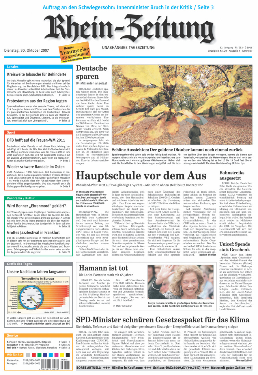 Rhein-Zeitung Kreis Ahrweiler vom Dienstag, 30.10.2007