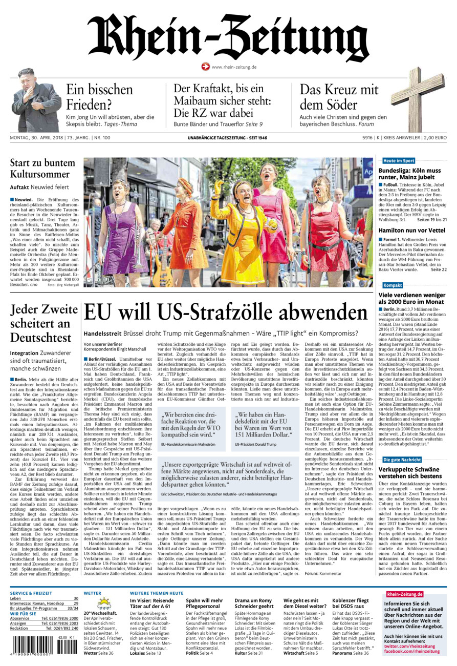 Rhein-Zeitung Kreis Ahrweiler vom Montag, 30.04.2018
