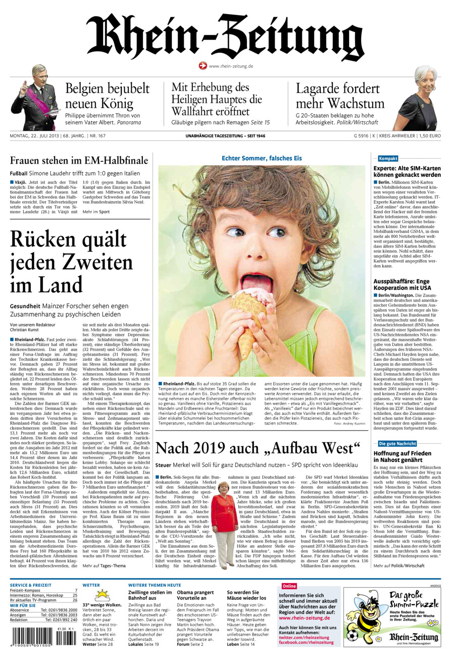 Rhein-Zeitung Kreis Ahrweiler vom Montag, 22.07.2013