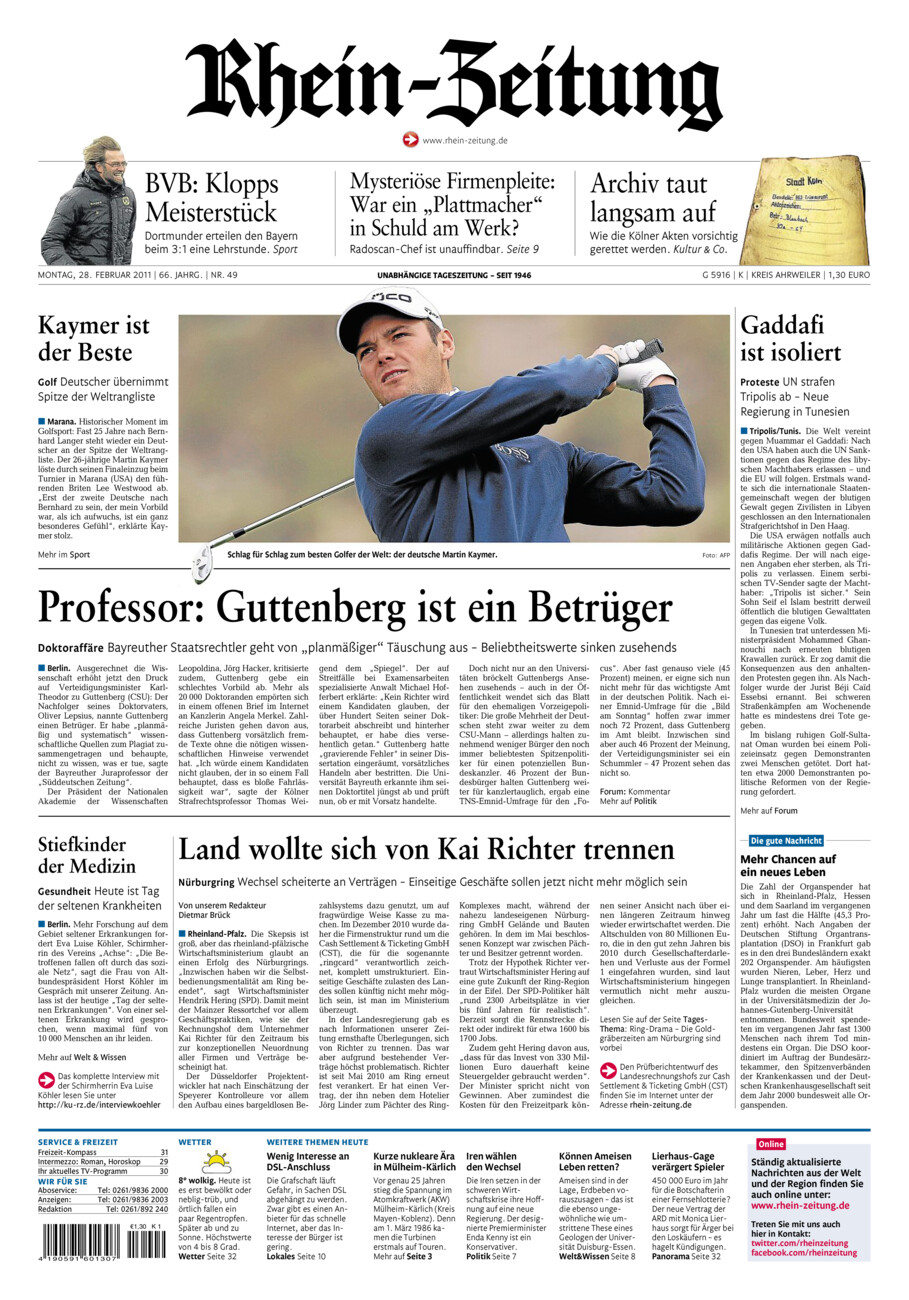 Rhein-Zeitung Kreis Ahrweiler vom Montag, 28.02.2011