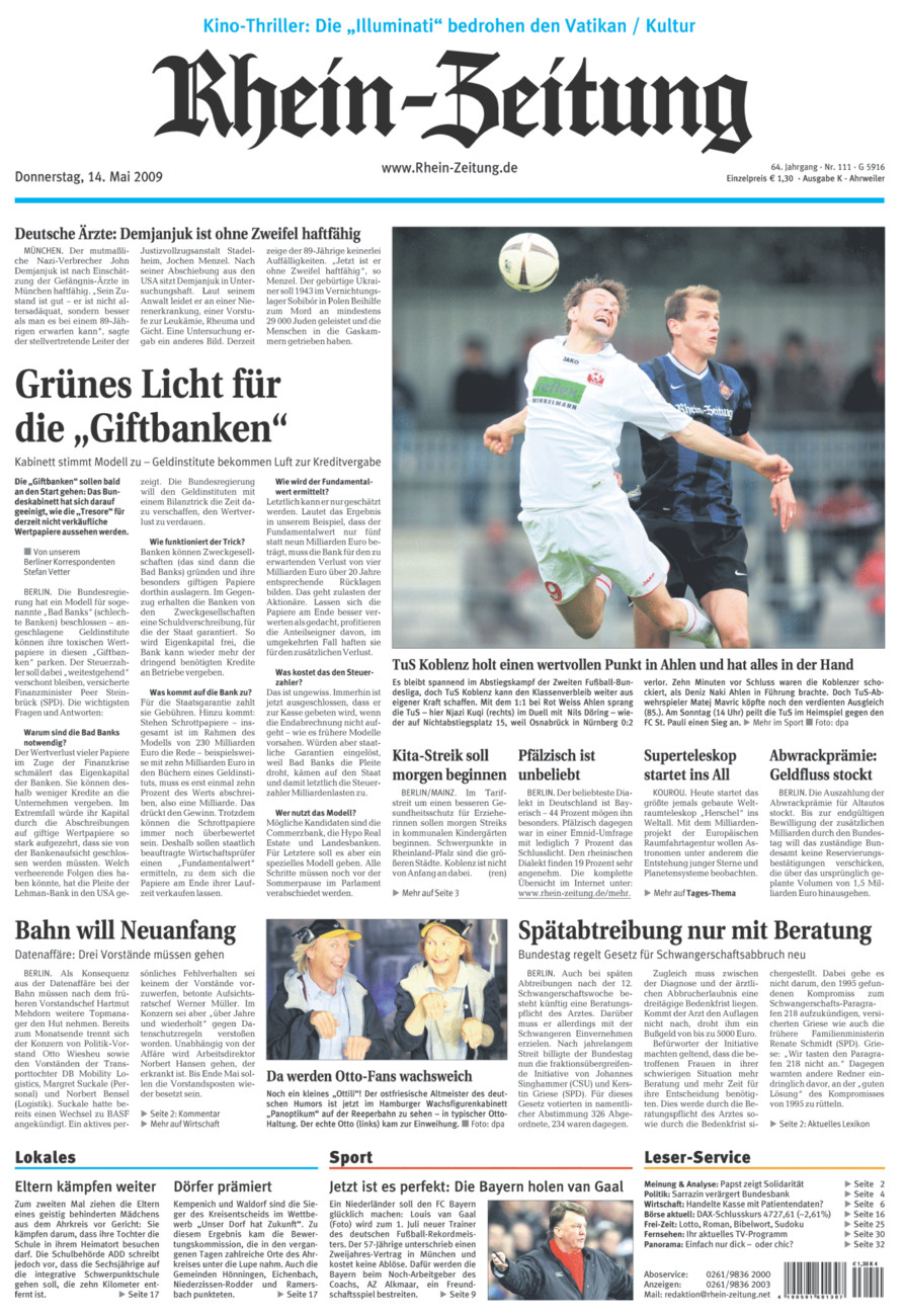 Rhein-Zeitung Kreis Ahrweiler vom Donnerstag, 14.05.2009