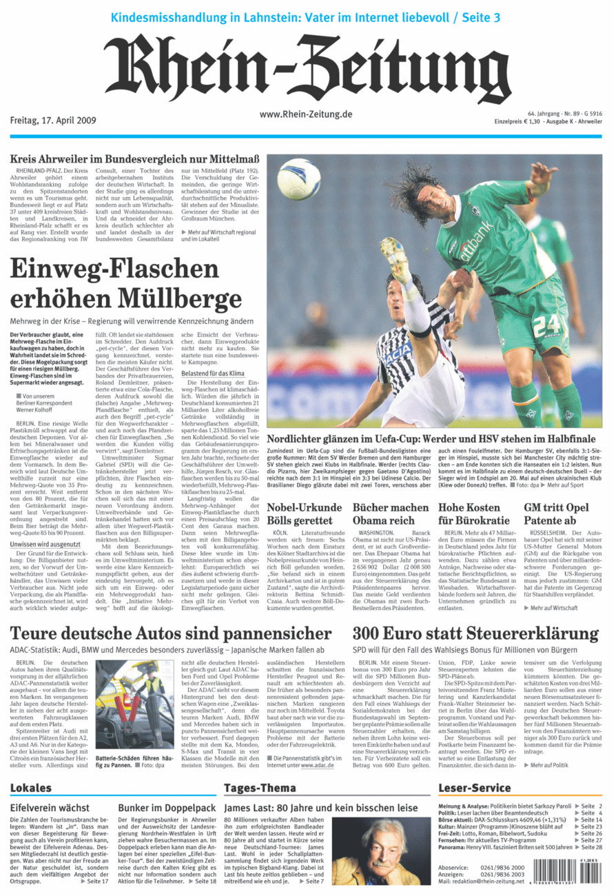 Rhein-Zeitung Kreis Ahrweiler vom Freitag, 17.04.2009