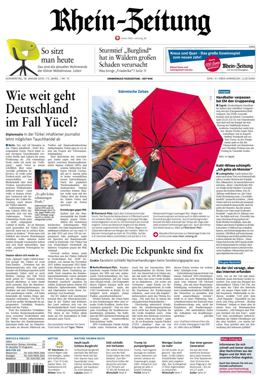 Rhein-Zeitung Kreis Ahrweiler vom Donnerstag, 18.01.2018