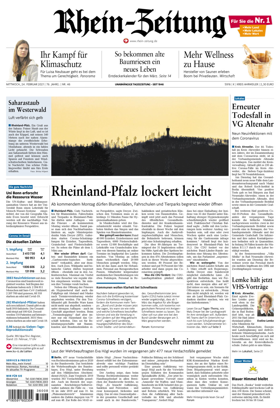 Rhein-Zeitung Kreis Ahrweiler vom Mittwoch, 24.02.2021