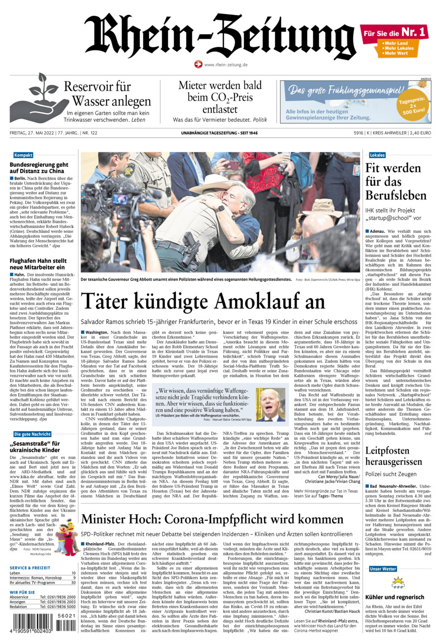Rhein-Zeitung Kreis Ahrweiler vom Freitag, 27.05.2022